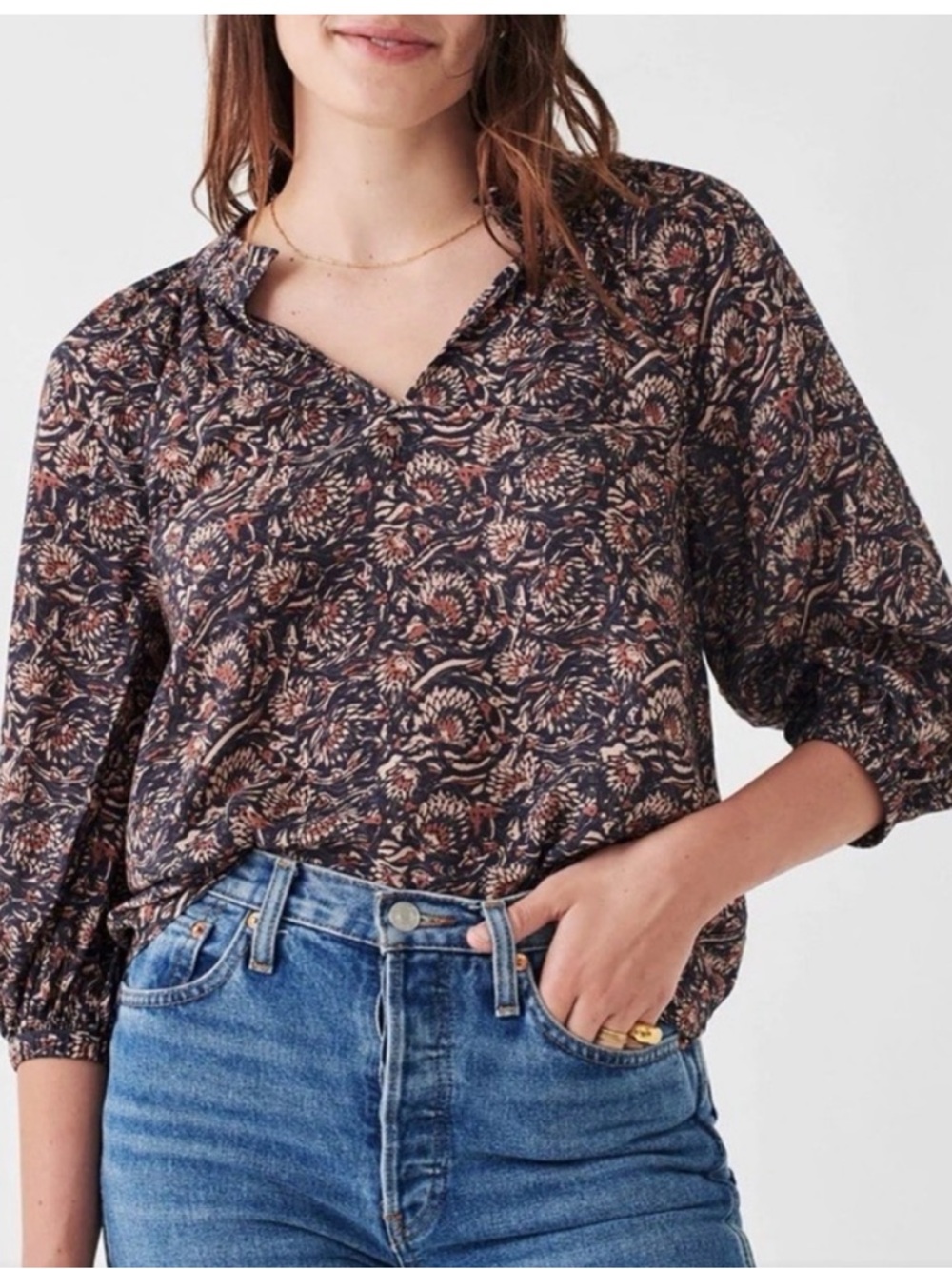 Faherty Portia V Neck Blouse